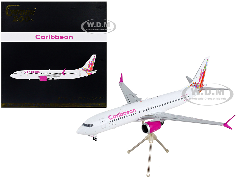 Boeing 737 MAX 8 Commercial Aircraft Caribbean Airlines White with Pink Tail Gemini 200 Series 1/200 Diecast Model Airplane by GeminiJets