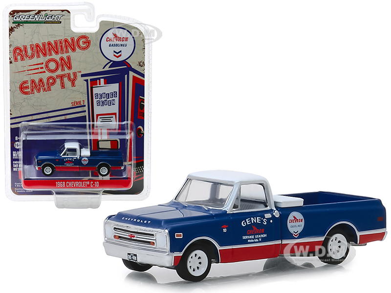 1968 Chevrolet C-10 "chevron" Pickup Truck Blue And Red With White Top "running On Empty" Series 7 1/64 Diecast Model Car By Greenlight