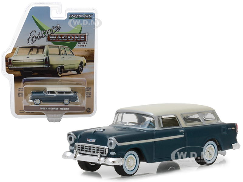 Image of 1955 Chevrolet Nomad Glacier Blue with Cream Top "Estate Wagons" Series 1 1/64 Diecast Model Car by Greenlight