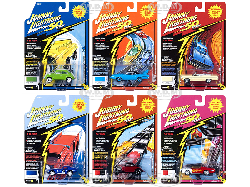 Classic Gold 2019 Release 1 Set A Of 6 Cars "johnny Lightning 50th Anniversary" 1/64 Diecast Models By Johnny Lightning