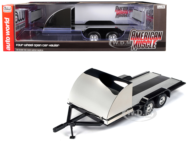 Image of Four Wheel Open Car Hauler Trailer Black for 1/18 Scale Models by Autoworld