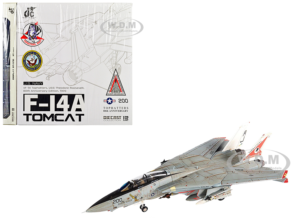 Grumman F-14A Tomcat Fighter Aircraft VF-14 Tophatters USS Theodore Roosevelt 80th Anniversary Edition (1999) United States Navy 1/72 Diecast Model by JC Wings