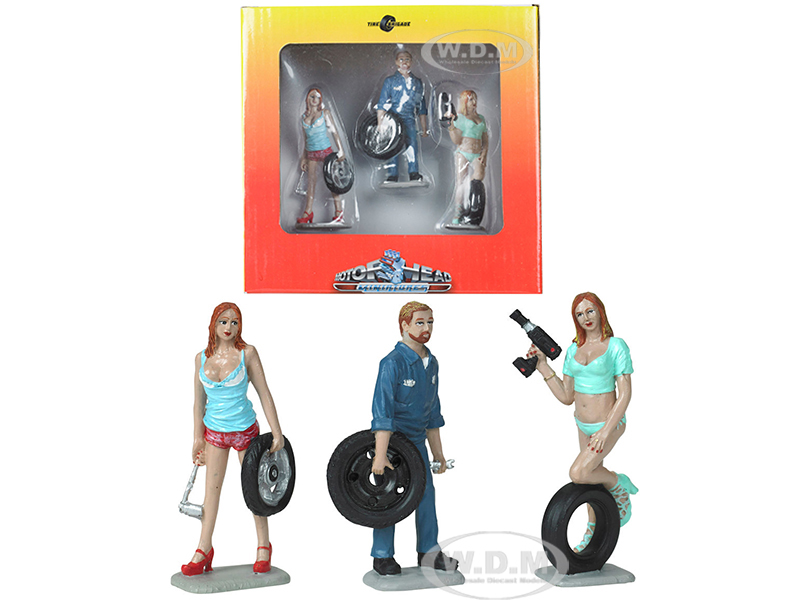Michelle Meg and Gary Tire Brigade 3 piece Figurine Set 1/24 by Motorhead Miniatures