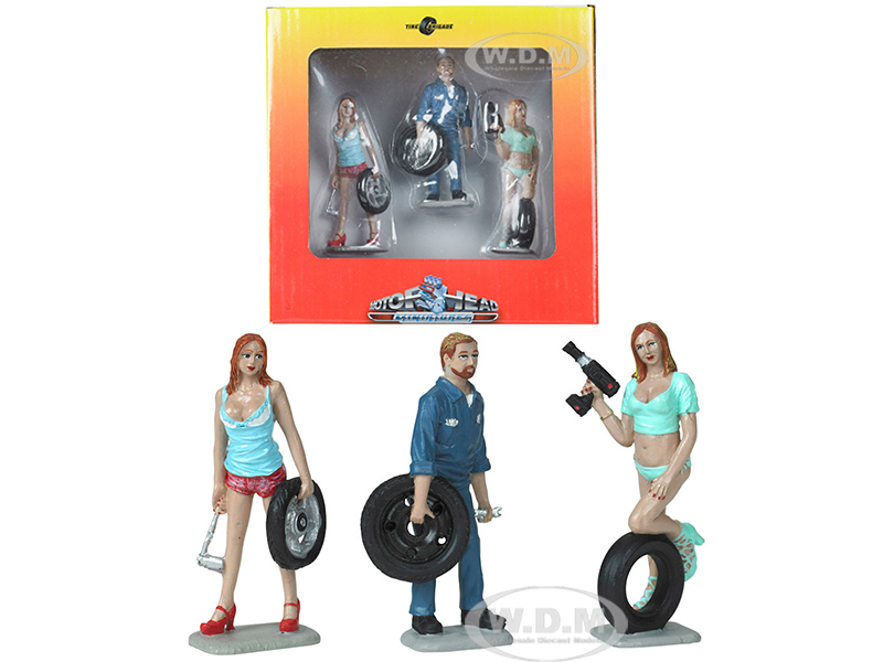 Michelle Meg And Gary Tire Brigade 3 Piece Figurine Set 1/24 By Motorhead Miniatures