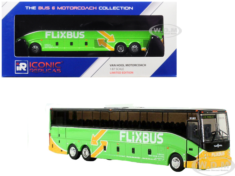 Image of Van Hool CX-45 Motorcoach Transit Bus "FlixBus" (Los Angeles) Green 1/87 Diecast Model by Iconic Replicas