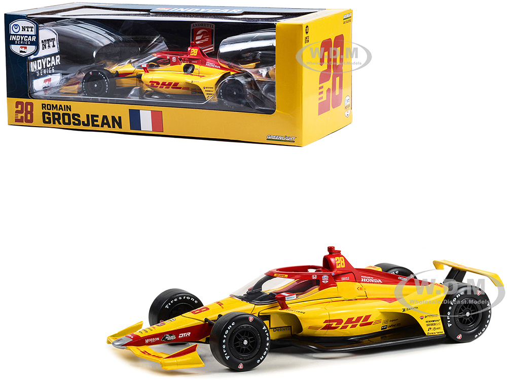 Dallara IndyCar 28 Romain Grosjean "DHL" Andretti Autosport "NTT IndyCar Series" (2023) 1/18 Diecast Model Car by Greenlight