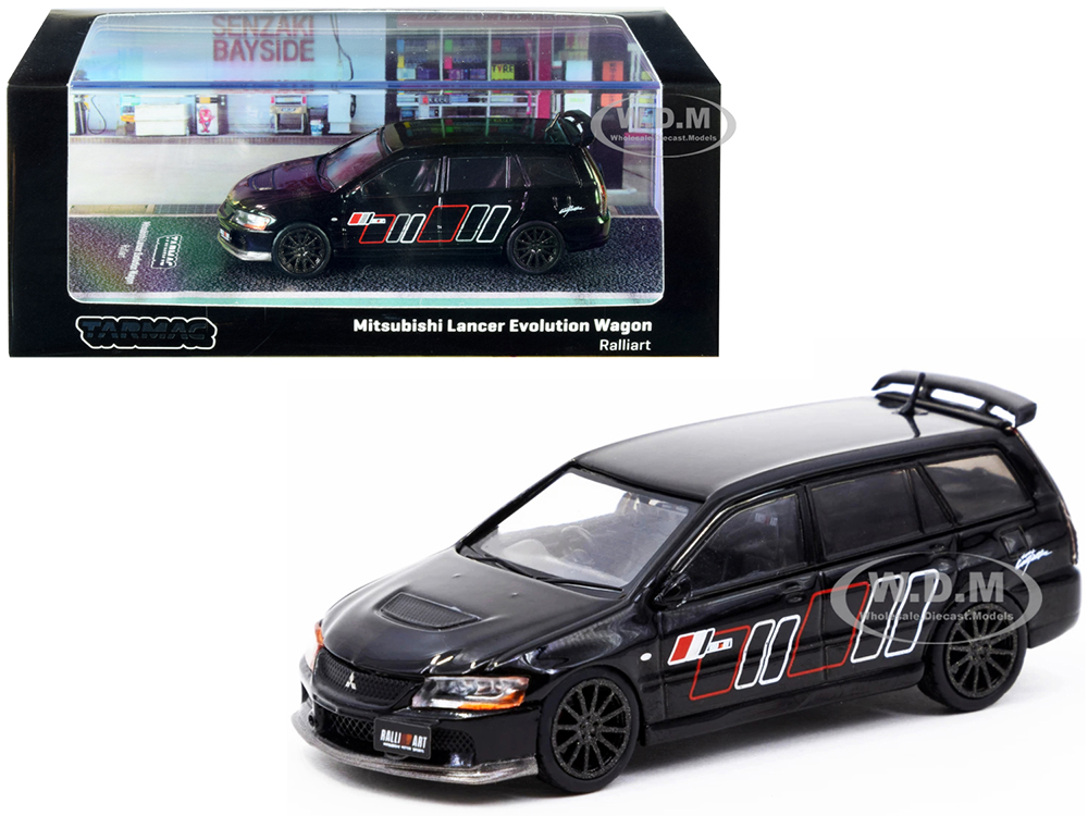 Mitsubishi Lancer Evolution Wagon RHD (Right Hand Drive) "Ralliart" Black with Graphics 1/64 Diecast Model Car by Tarmac Works