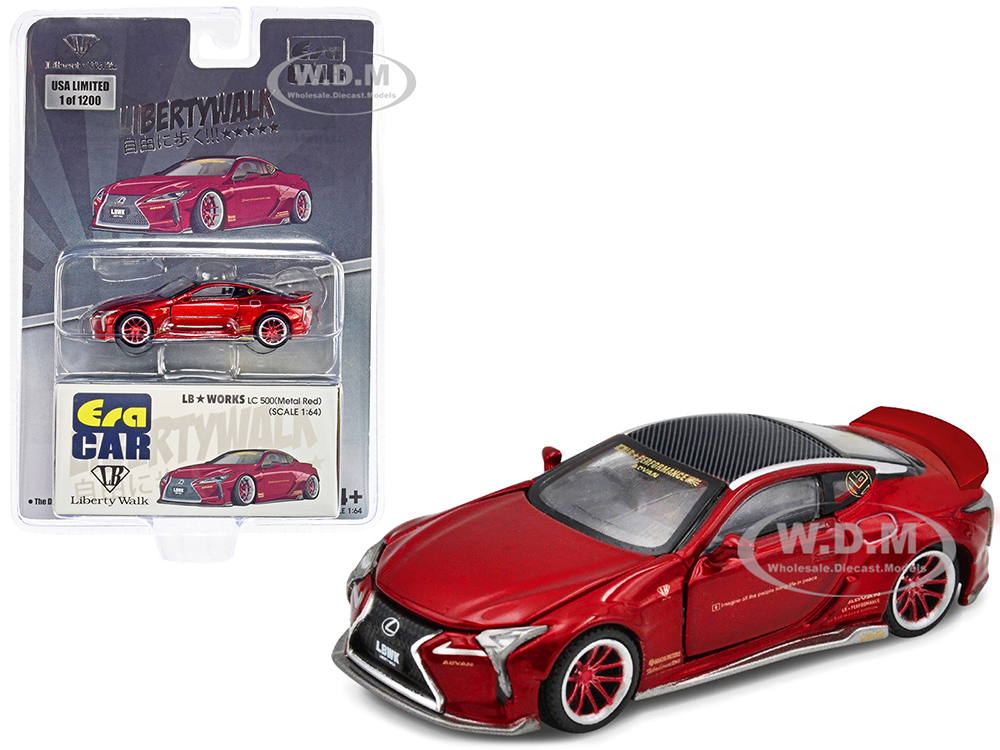 Lexus LC500 LB Works RHD (Right Hand Drive) Red Metallic with Carbon Top and Graphics Limited Edition to 1200 pieces 1/64 Diecast Model Car by Era Ca