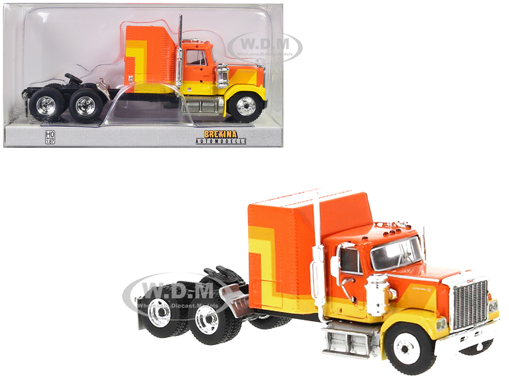 1980 GMC General Truck Tractor Orange and Yellow 1/87 (HO) Scale Model Car by Brekina