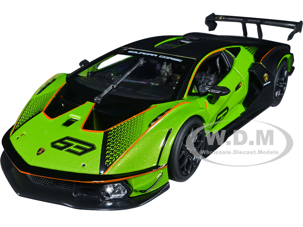 Lamborghini Essenza SCV12 63 Green Metallic and Black "Squadra Corse" "Race" Series 1/24 Diecast Model Car by Bburago