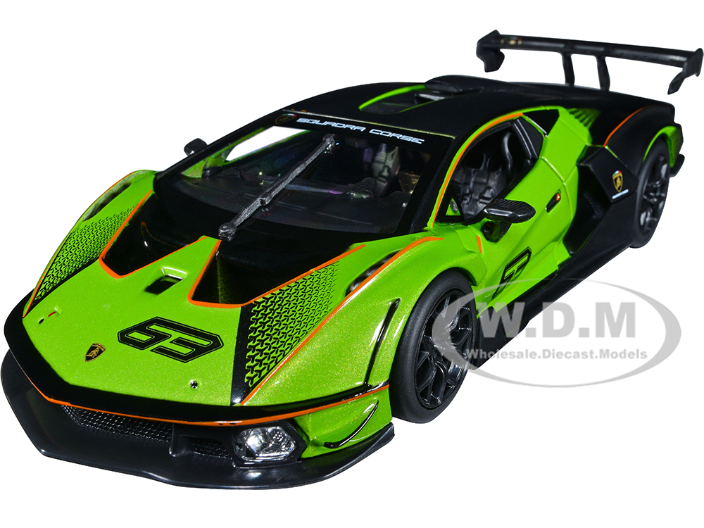 Lamborghini Essenza SCV12 #63 Green Metallic and Black Squadra Corse Race Series 1/24 Diecast Model Car by Bburago