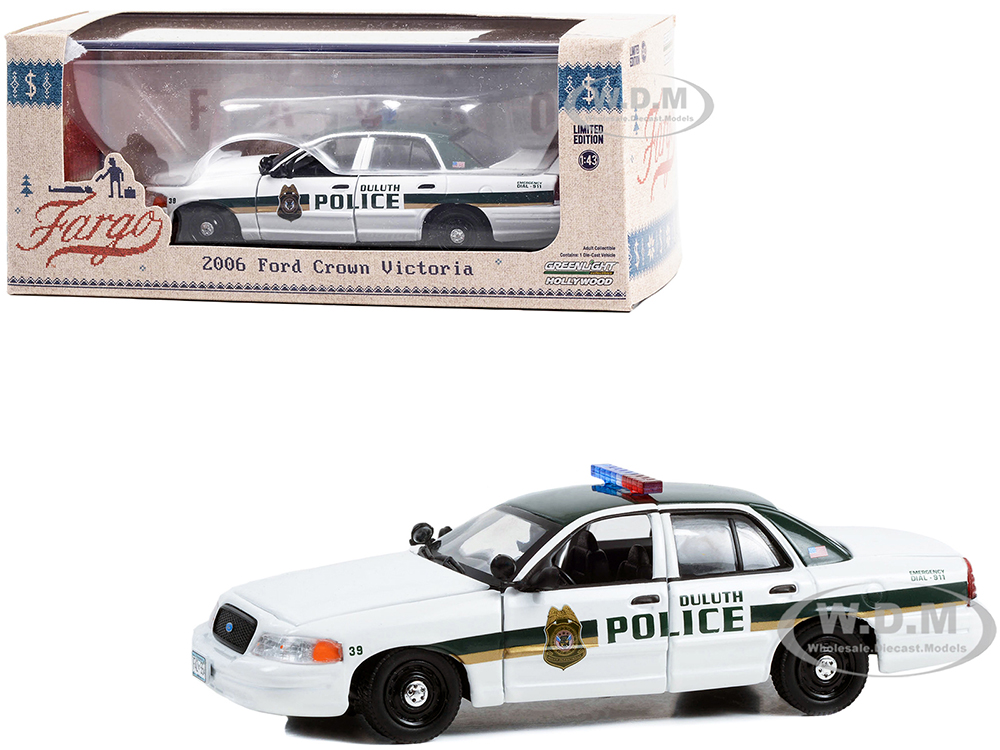 2006 Ford Crown Victoria Police Interceptor White with Green Top Duluth Minnesota Police Fargo (2014-2020 TV Series) Hollywood Series 1/43 Diecast Model Car by Greenlight