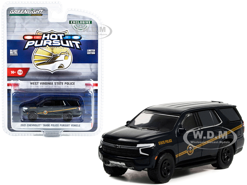 2021 Chevrolet Tahoe Police Pursuit Vehicle (PPV) Dark Blue with Gold Stripes West Virginia State Police Hobby Exclusive 1/64 Diecast Model Car by Greenlight