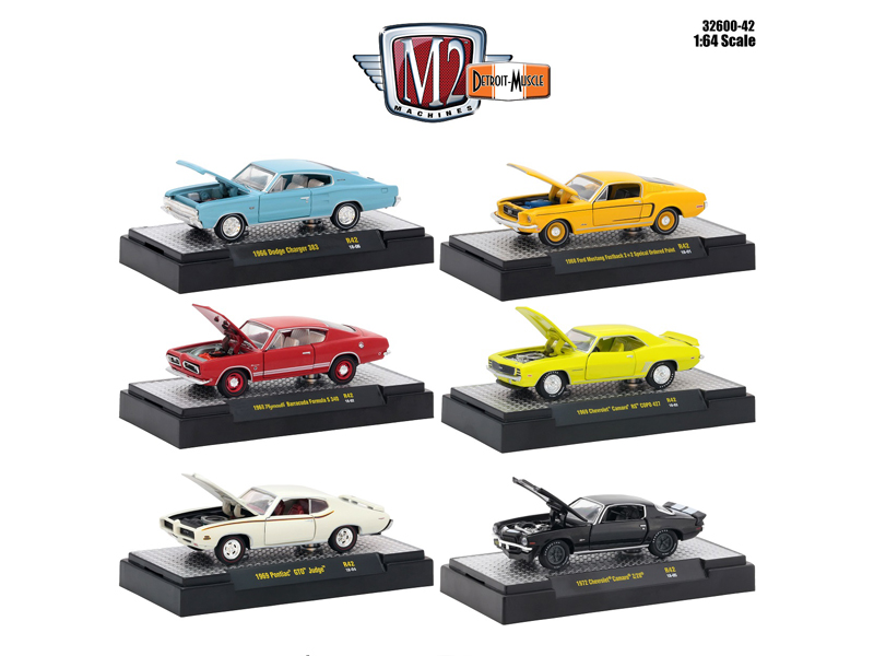 Detroit Muscle 6 Cars Set Release 42 In Display Cases 1/64 Diecast Model Cars By M2 Machines