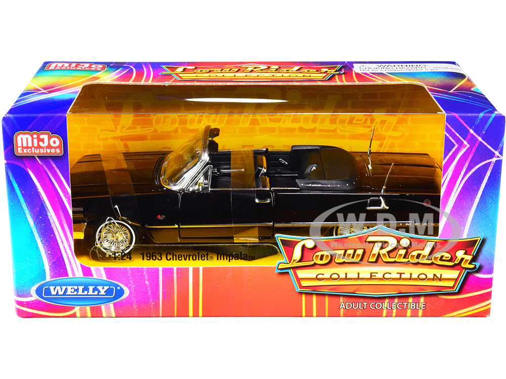 1963 Chevrolet Impala SS Convertible Black "Low Rider Collection" 1/24 Diecast Model Car by Welly