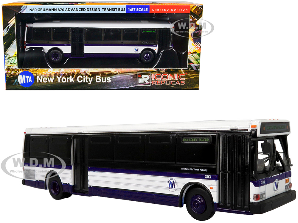 1980 Grumman 870 Advanced Design Transit Bus MTA New York City Bus B64 Coney Island Vintage Bus &amp; Motorcoach Collection 1/87 (HO) Diecast Model by Iconic Replicas