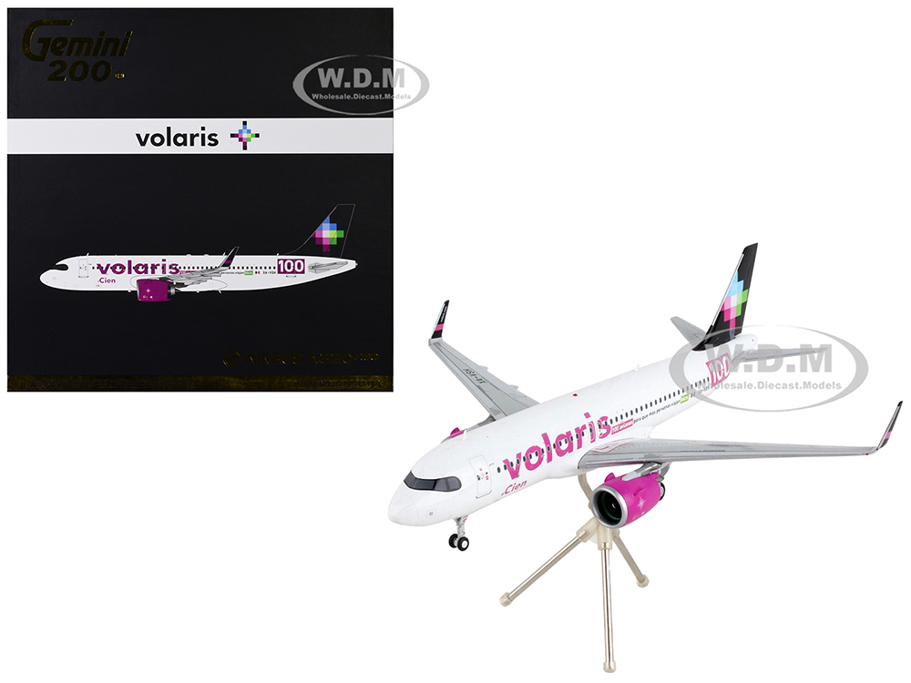Airbus A320neo Commercial Aircraft Volaris - 100 Aviones White with Black Tail Gemini 200 Series 1/200 Diecast Model Airplane by GeminiJets