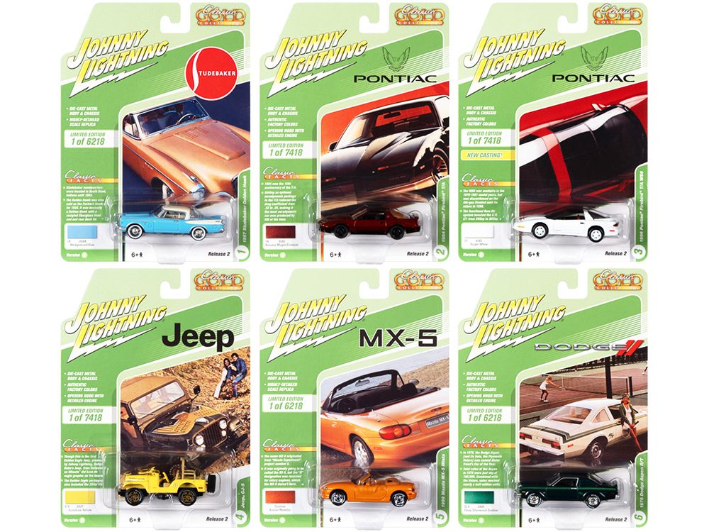 "Classic Gold Collection" 2021 Set B of 6 Cars Release 2 1/64 Diecast Model Cars by Johnny Lightning