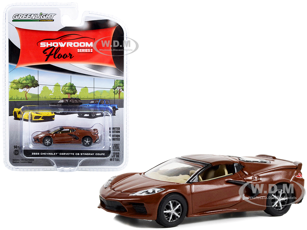 2022 Chevrolet Corvette C8 Stingray Coupe Caffeine Brown Metallic Showroom Floor Series 2 1/64 Diecast Model Car by Greenlight