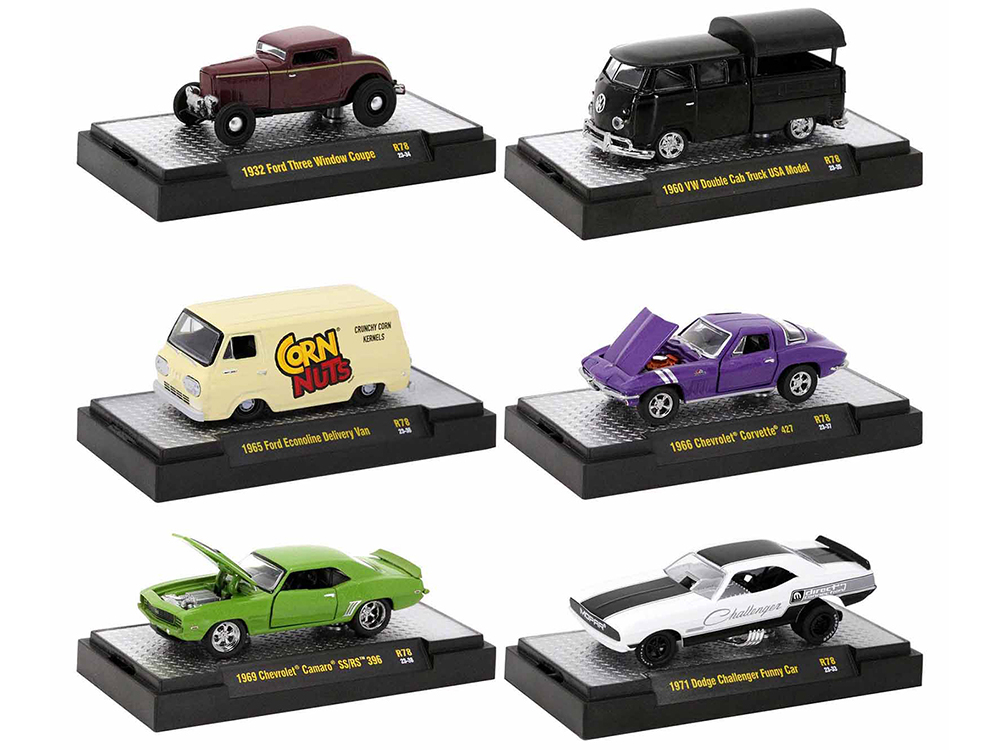 Auto-Thentics 6 piece Set Release 78 IN DISPLAY CASES Limited Edition 1/64 Diecast Model Cars by M2 Machines