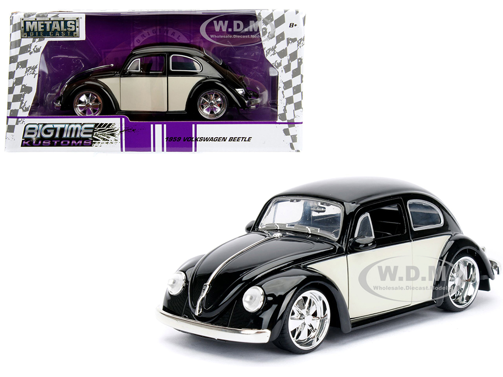 Image of 1959 Volkswagen Beetle Black and Cream "Bigtime Kustoms" 1/24 Diecast Model Car by Jada