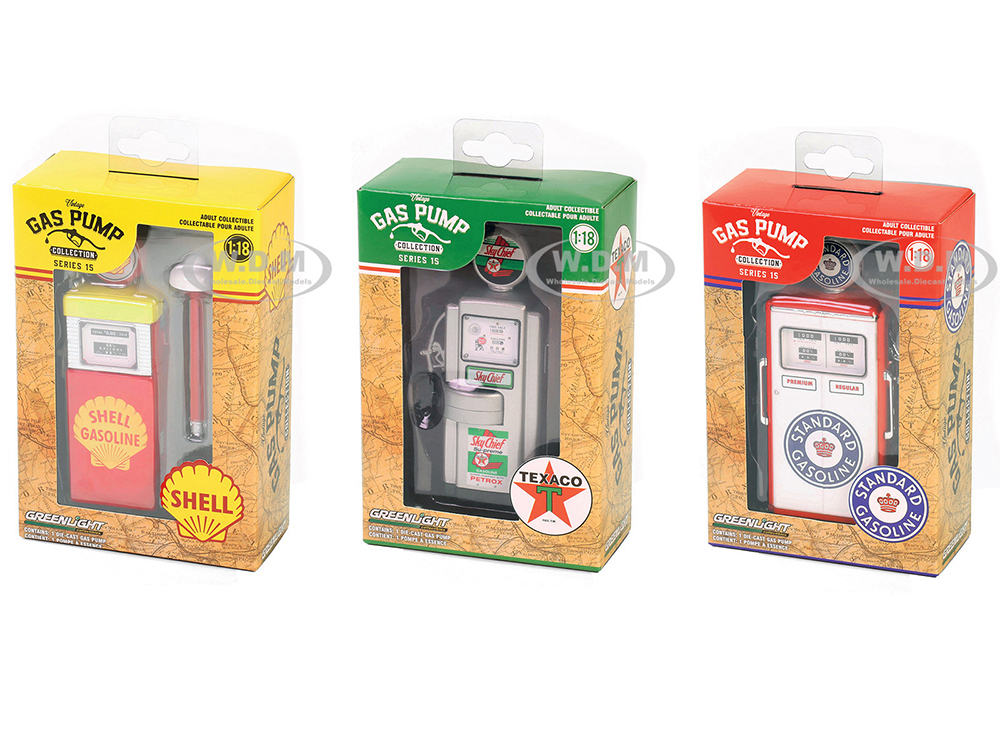 "Vintage Gas Pump" Set of 3 Pumps Series 15 1/18 Diecast Models by Greenlight