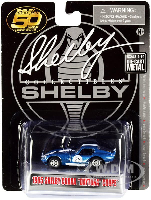 1965 Shelby Cobra "Daytona" Coupe 26 Blue Metallic with White Stripes "Shelby American 50 Years" (1962-2012) 1/64 Diecast Model Car by Shelby Collect