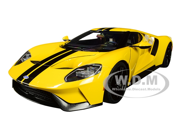 2017 Ford GT Triple Yellow with Black Stripes 1/18 Model Car by Autoart