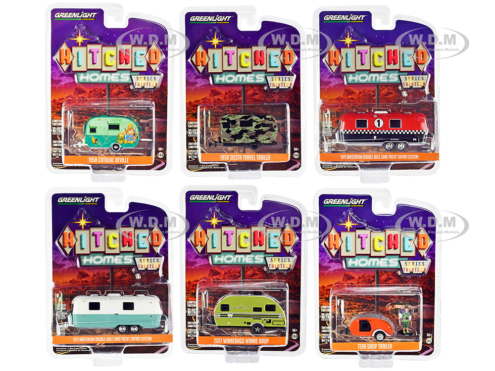 "Hitched Homes" 6 piece Travel Trailers Set Series 13 1/64 Diecast Models by Greenlight