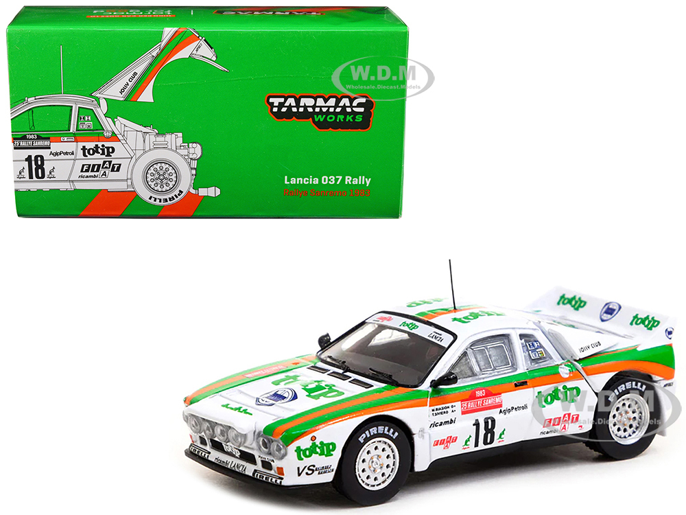 Lancia 037 Rally #18 Miki Biasion - Tiziano Siviero Rallye Sanremo (1983) Hobby64 Series 1/64 Diecast Model Car by Tarmac Works