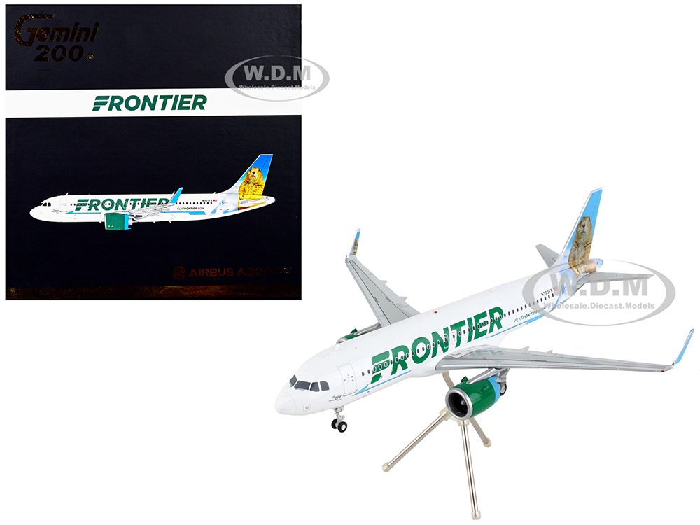 Airbus A320neo Commercial Aircraft "Frontier Airlines - Poppy the Prairie Dog" White with Graphics "Gemini 200" Series 1/200 Diecast Model Airplane b