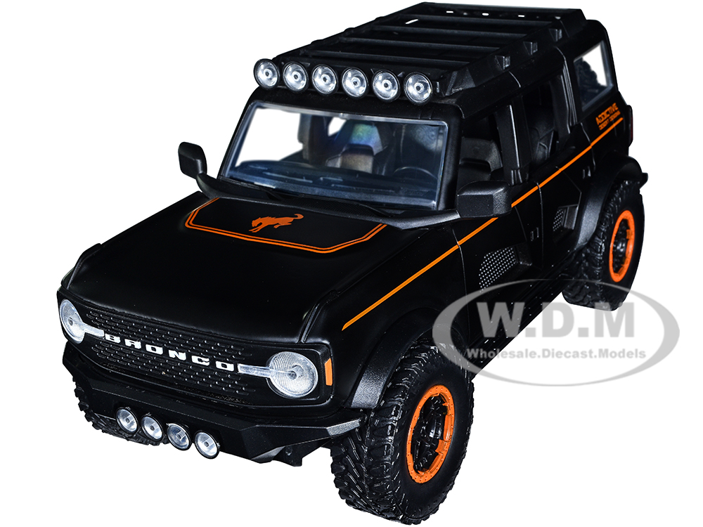 2021 Ford Bronco Matt Black with Orange Stripes and Roof Rack "Addictive Desert Designs" "Just Trucks" Series 1/24 Diecast Model Car by Jada