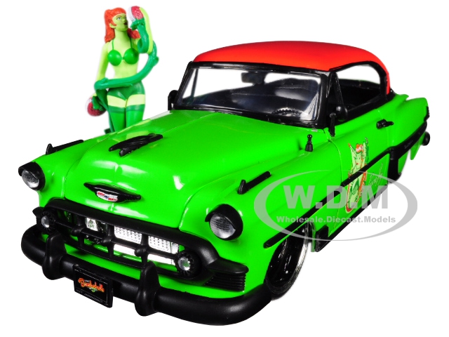 1953 Chevrolet Bel Air Green and Red Top with Poison Ivy Diecast Figure DC Comics Bombshells Series 1/24 Diecast Model Car by Jada