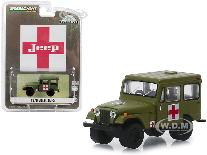 1976 Jeep Dj-5 Army Green "medical Unit" "hobby Exclusive" 1/64 Diecast Model Car By Greenlight
