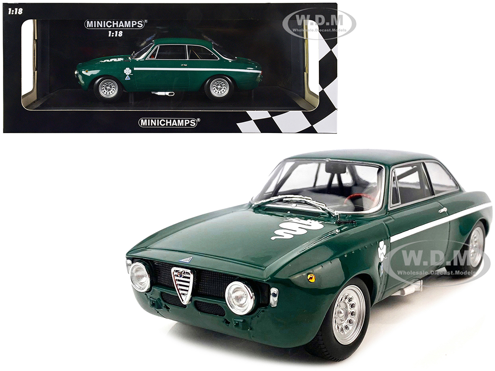 1971 Alfa Romeo GTA 1300 Junior Green with White Stripes and Graphics Limited Edition to 350 pieces Worldwide 1/18 Diecast Model Car by Minichamps