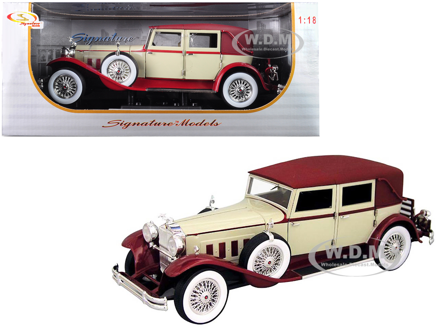 1930 Packard Lebaron Cream And Red 1/18 Diecast Model Car By Signature Models