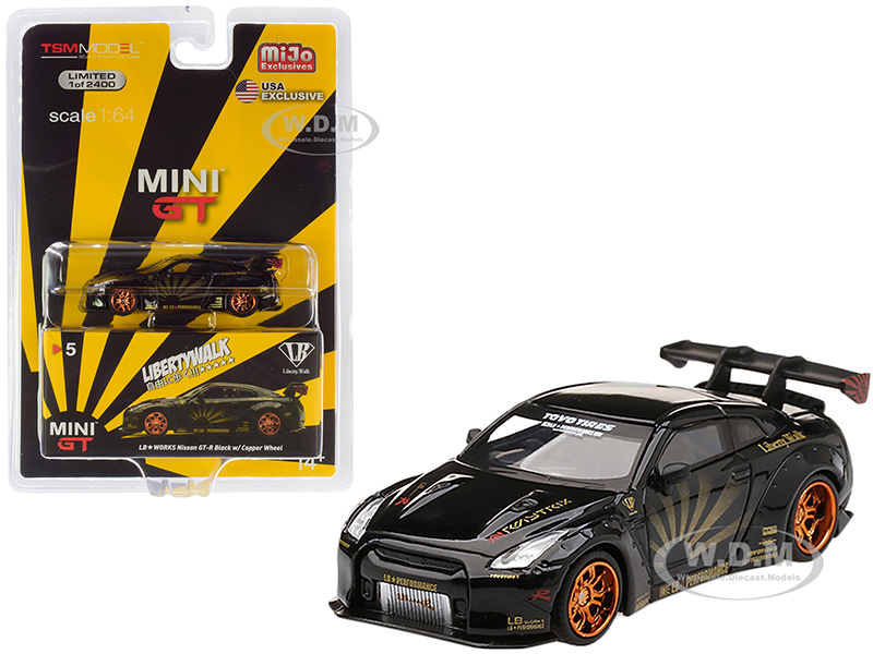 Image of Nissan (R35) Type 1 LB Works "LibertyWalk" with Rear Wing Black with Copper Wheels Limited Edition to 2400 pieces Worldwide 1/64 Diecast Model Car by
