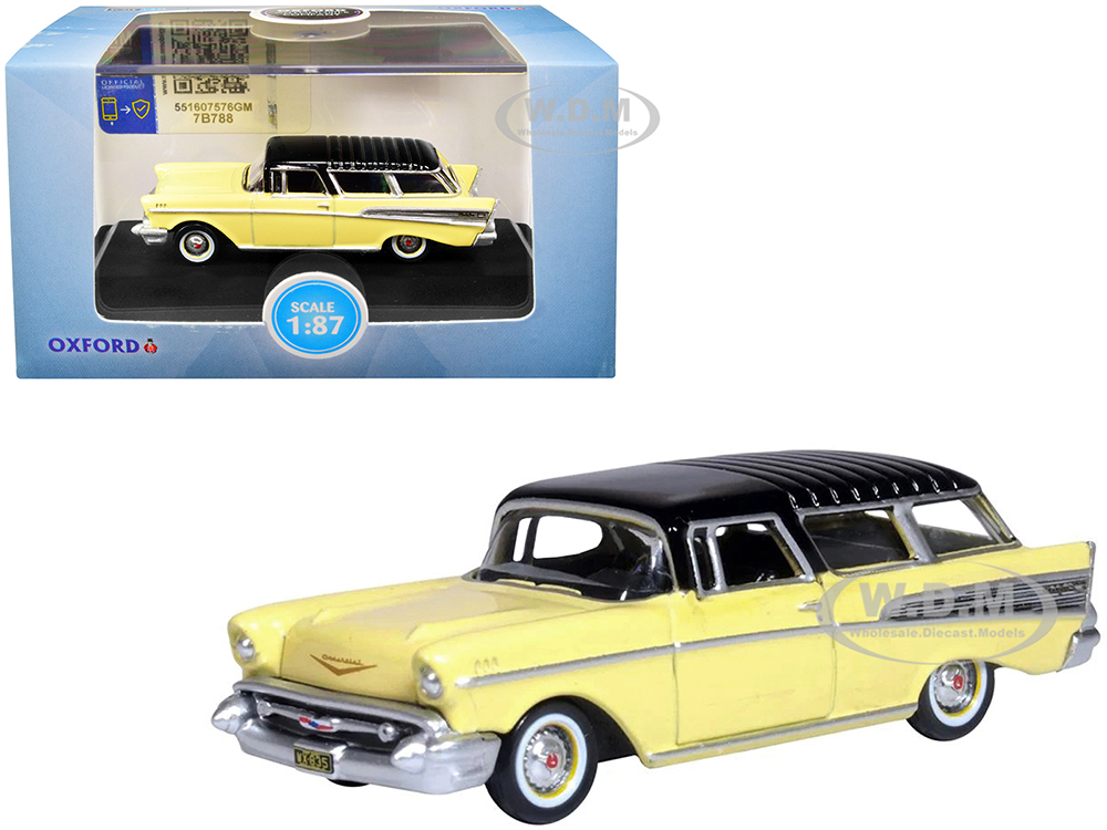 1957 Chevrolet Nomad Colonial Cream with Onyx Black Top 1/87 (HO) Scale Diecast Model Car by Oxford Diecast