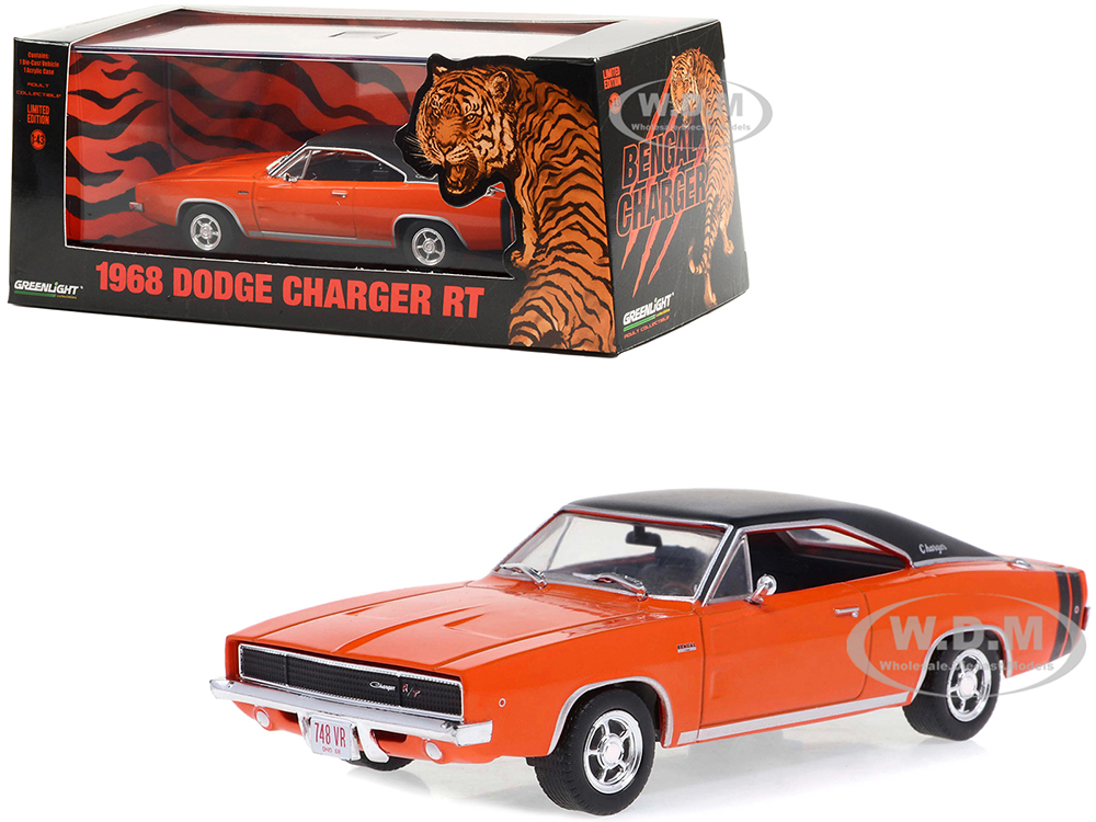 1968 Dodge Charger R/T Orange with Black Top and Tail Stripes "Bengal Charger" "Tom Kneer Dodge Cincinnati Ohio" 1/43 Diecast Model Car by Greenlight