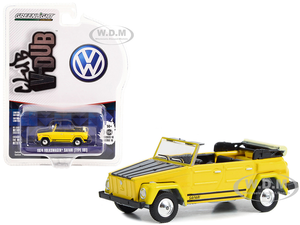 1974 Volkswagen Safari (Type 181) Convertible Yellow with Black Hood Club Vee V-Dub Series 16 1/64 Diecast Model Car by Greenlight