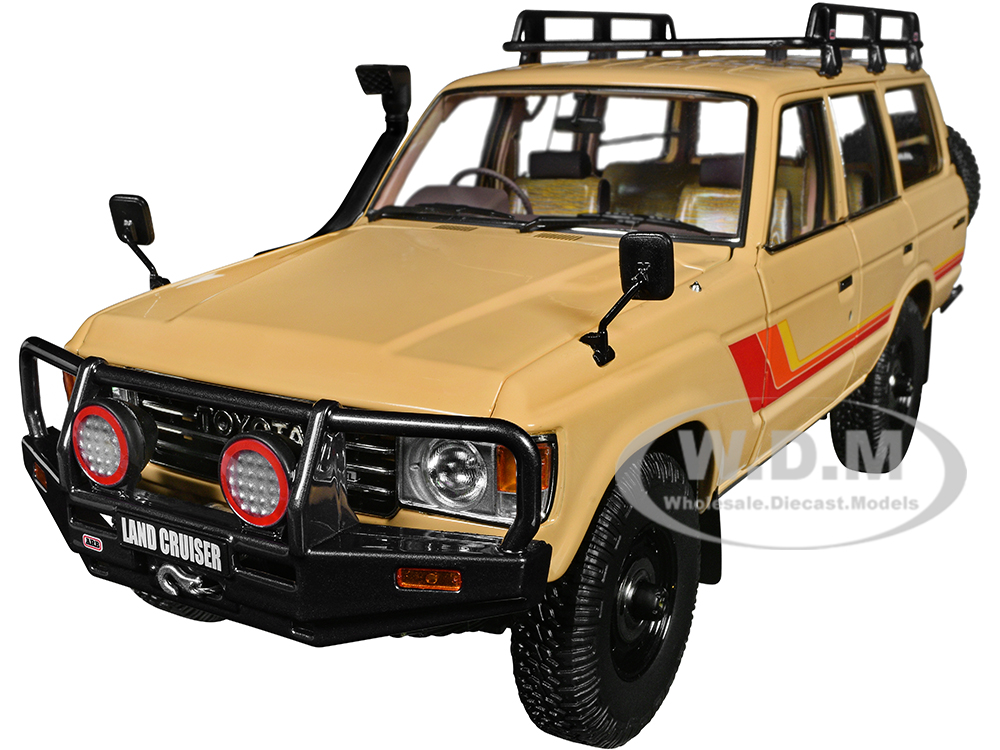 Toyota Land Cruiser 60 RHD (Right Hand Drive) Beige with Stripes and Roof Rack with Accessories 1/18 Diecast Model Car by Kyosho