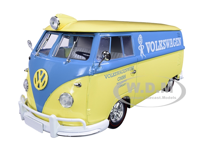 Image of 1960 Volkswagen Delivery Van Yukon Yellow Dove with Blue Stripe "Volkswagenwerk GMBH" Limited Edition to 5880 pieces Worldwide 1/24 Diecast Model by