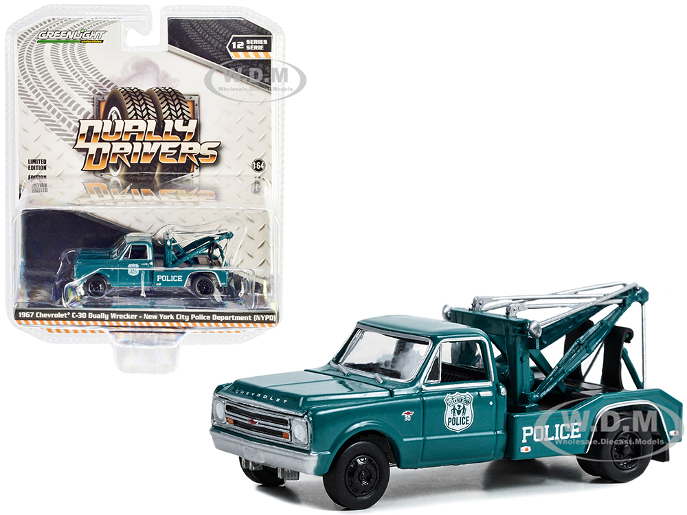 1967 Chevrolet C-30 Dually Wrecker Tow Truck Green "NYPD (New York City Police Department)" "Dually Drivers" Series 12 1/64 Diecast Model Car by Gree