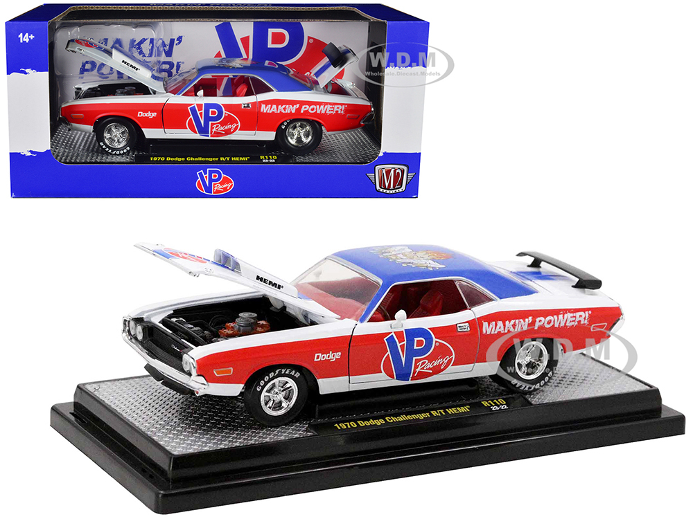 1970 Dodge Challenger R/T Hemi White with Red and Blue Stripes with Red Interior "VP Racing" Limited Edition to 5710 pieces Worldwide 1/24 Diecast Mo