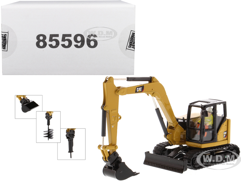 CAT Caterpillar 308 CR Next Generation Mini Hydraulic Excavator with Work Tools and Operator High Line Series 1/50 Diecast Model by Diecast Masters
