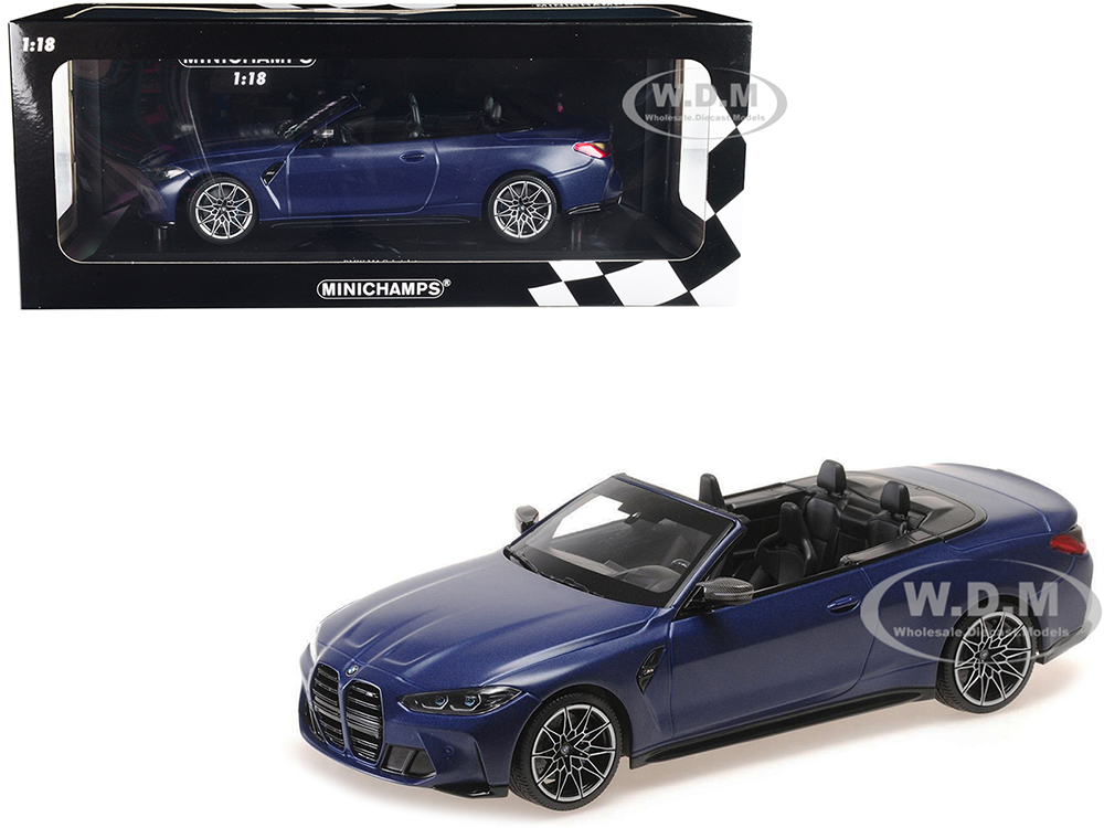 2021 BMW M4 Cabriolet Matt Blue Metallic Limited Edition to 438 pieces Worldwide 1/18 Diecast Model Car by Minichamps