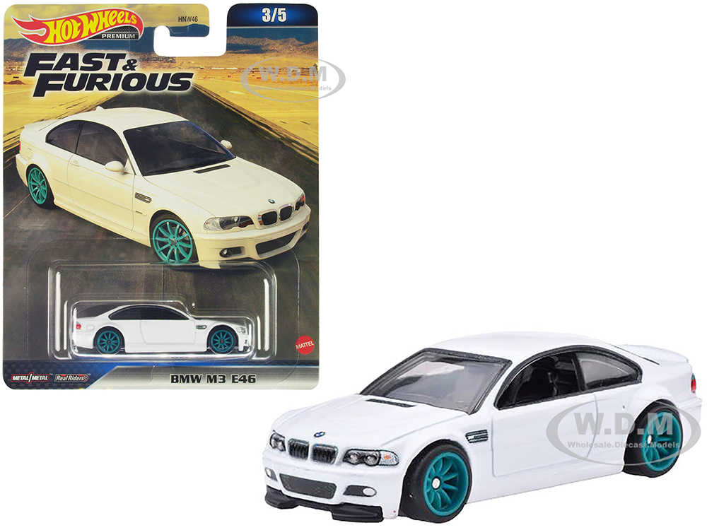 BMW M3 E46 White with Green Wheels "Furious 7" (2015) Movie "Fast &amp; Furious" Series Diecast Model Car by Hot Wheels