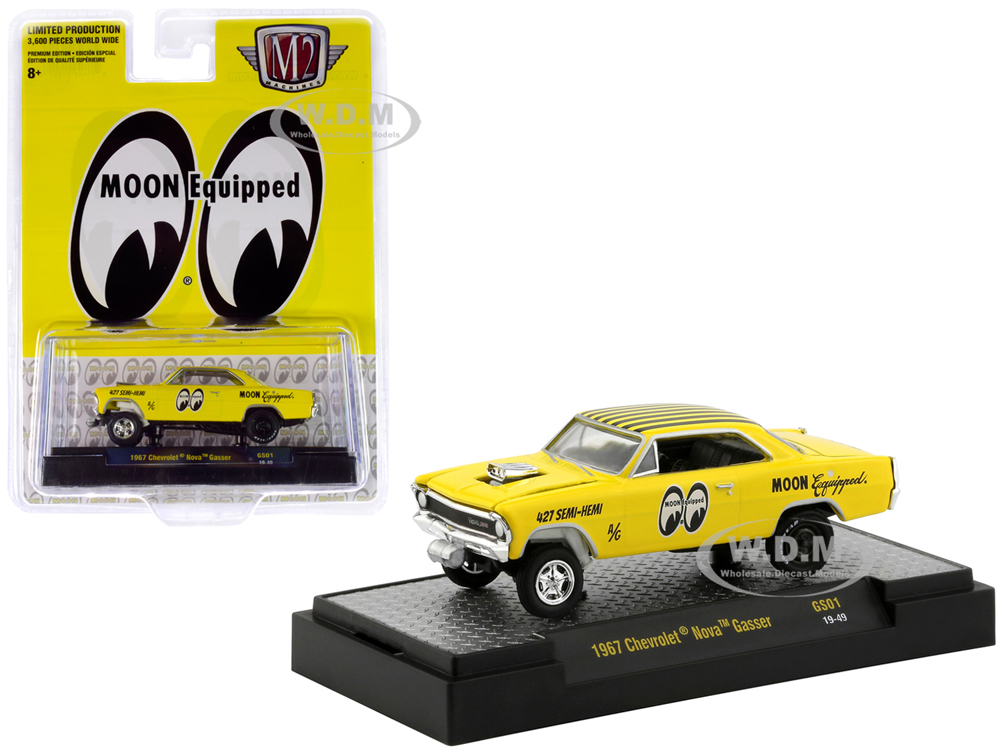 1967 Chevrolet Nova Gasser Yellow "moon Equipped" "hobby Exclusive" Limited Edition To 3600 Pieces Worldwide 1/64 Diecast Model Car By M2 Machines