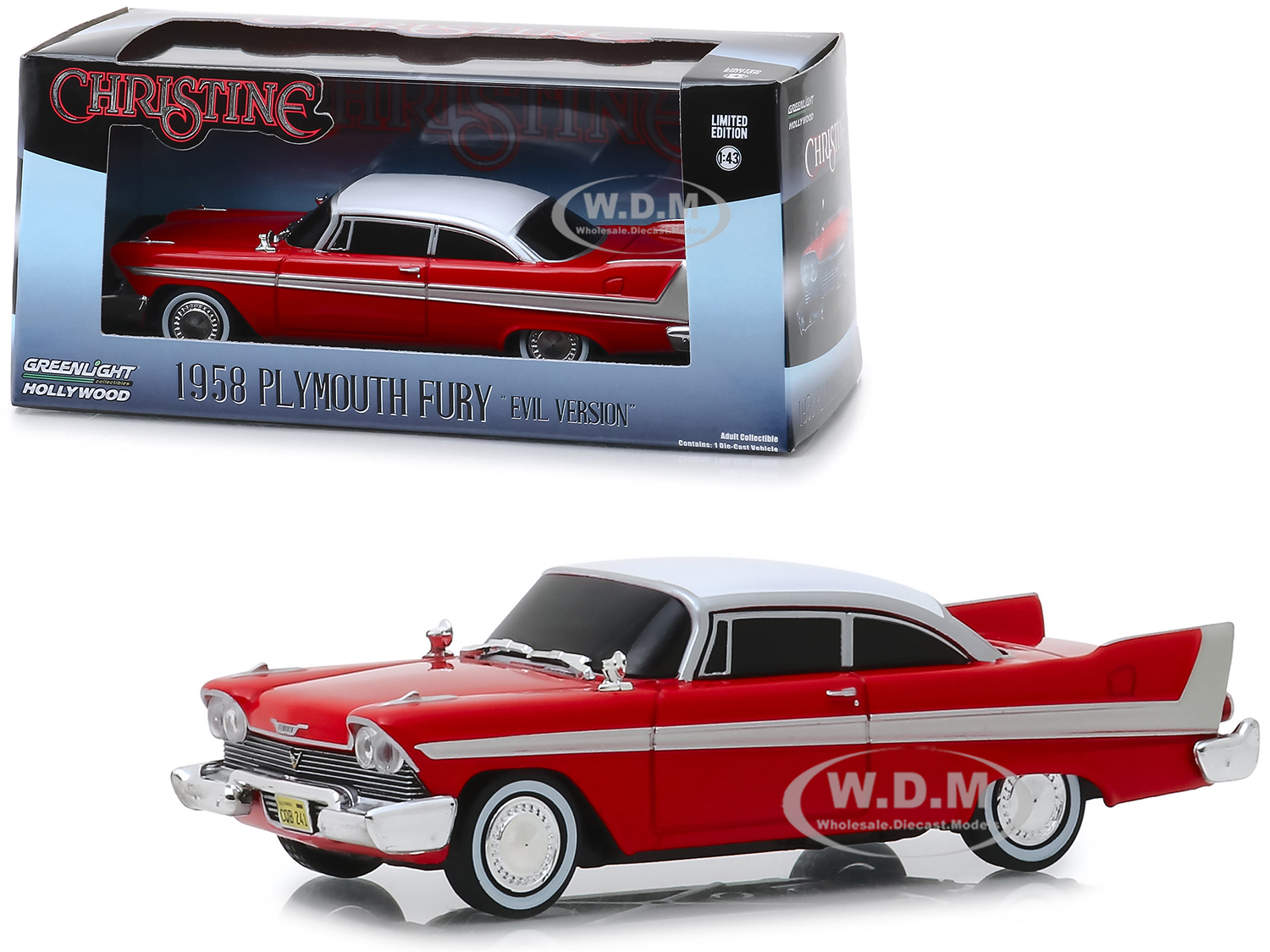 1958 Plymouth Fury Red (evil Version With Blacked Out Windows) "christine" (1983) Movie 1/43 Diecast Model Car By Greenlight