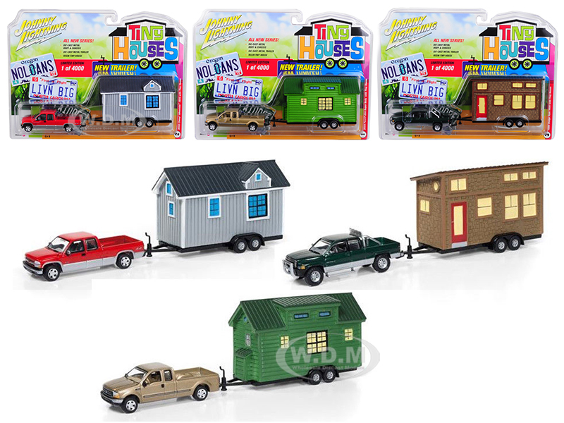 "tiny Houses" Set Of 3 Trucks Release B 1/64 Diecast Model Cars By Johnny Lightning
